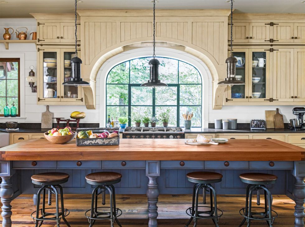 View of the lake house kitchen island.