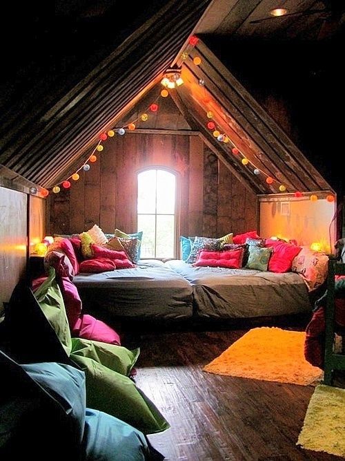 A cozy attic bedroom.