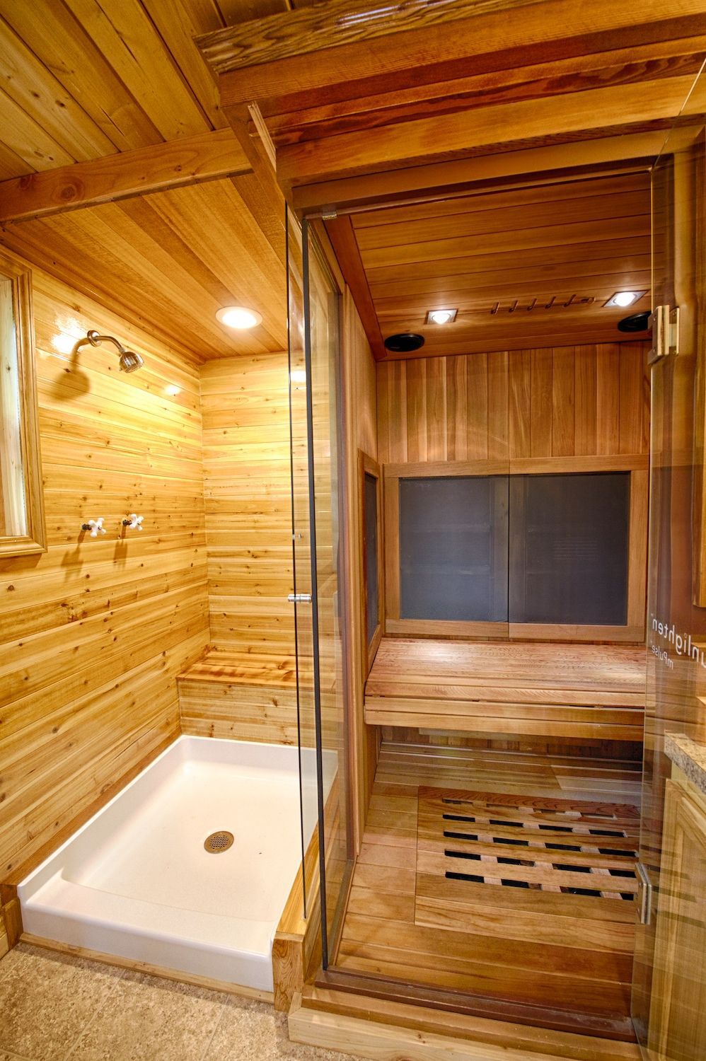 The shower in the tiny cabin.