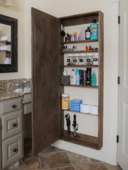 Behind a mirror or picture frame