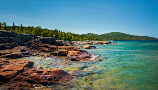The rocky coast of Lake Superior in Neys Provincial Park, Ontario.