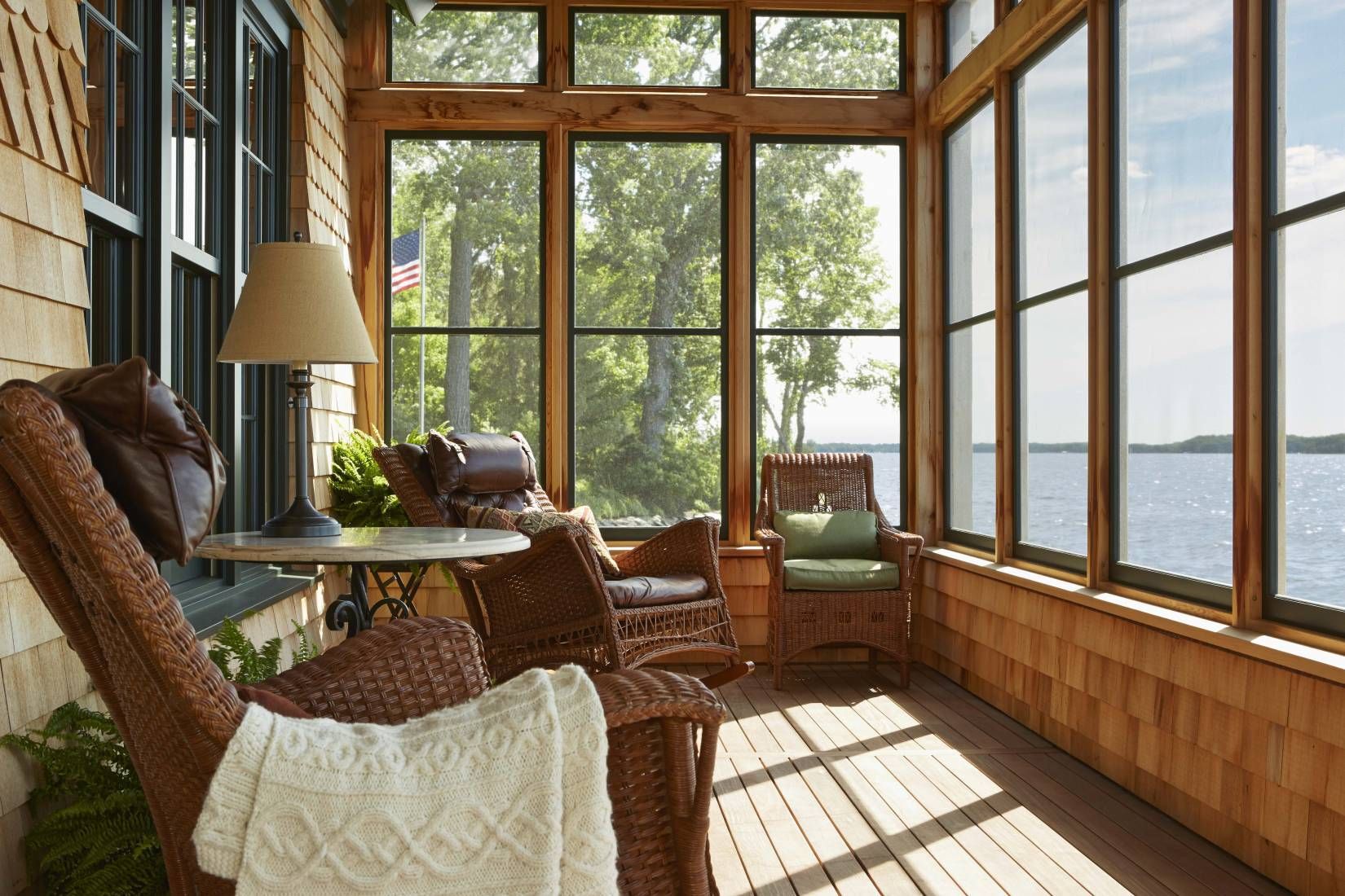 The screened porch in the boathouse.
