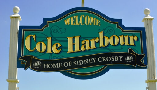 Sign welcoming you to COLE HARBOUR, CANADA, the home of Sidney Crosby