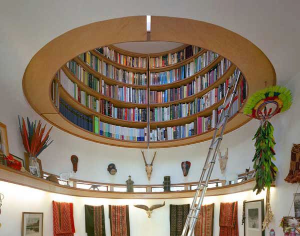 Circular ceiling bookshelf