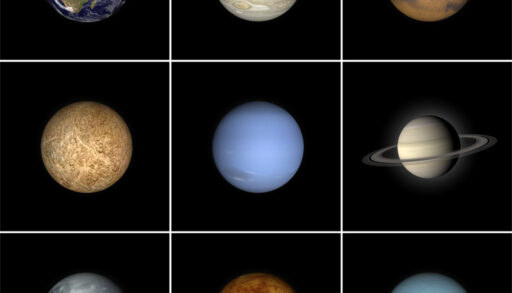 Grid image of the planets in our solar system.