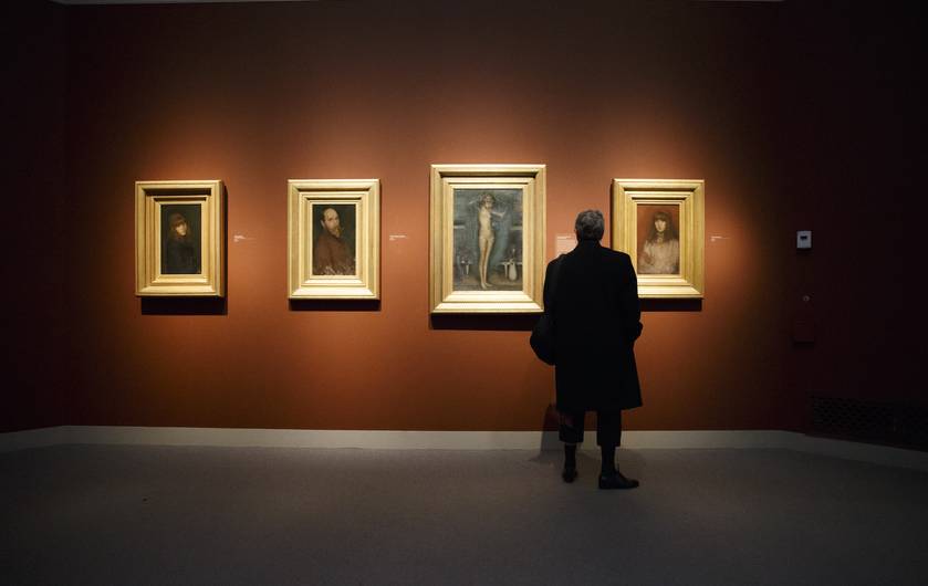 Person looking at art