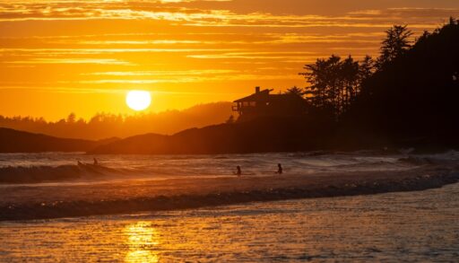 An orange sunset at Chesterman Beach, Tofino, B.C.