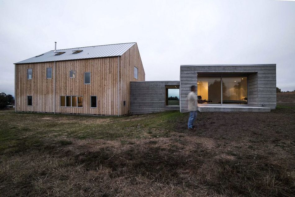 Exterior of barn with cement addition
