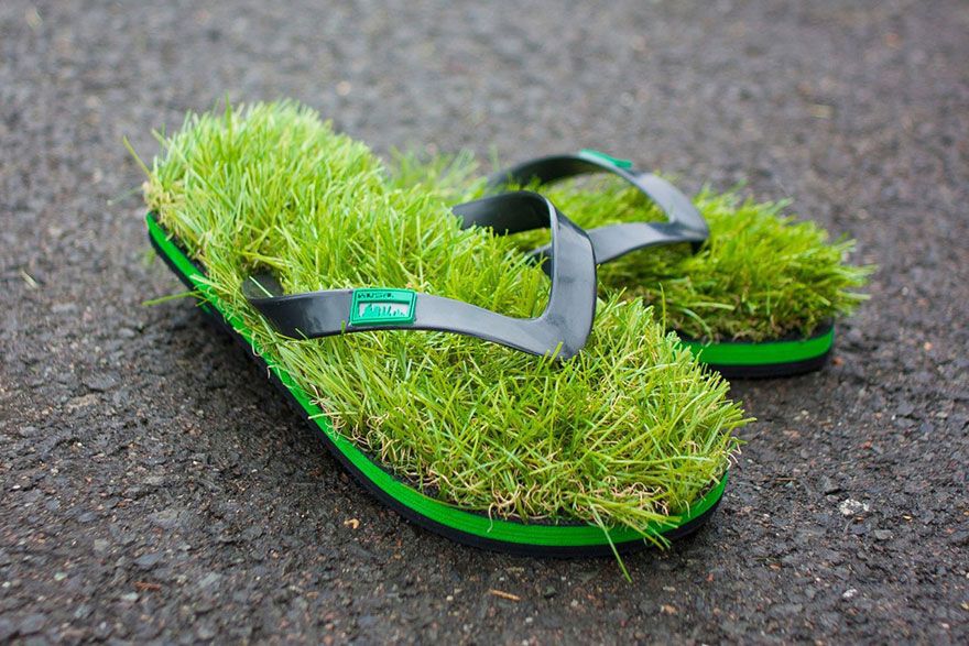 Sandals with synthetic grass soles