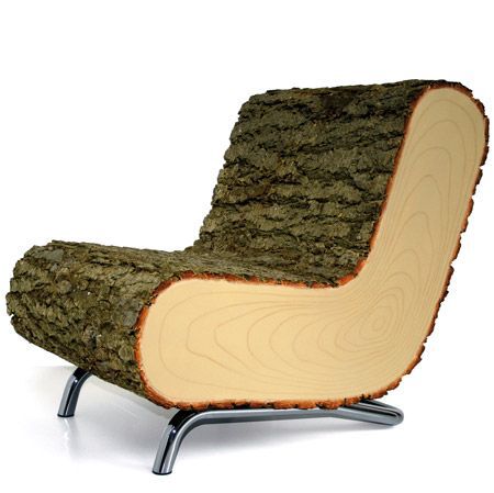 Chair covered with tree bark