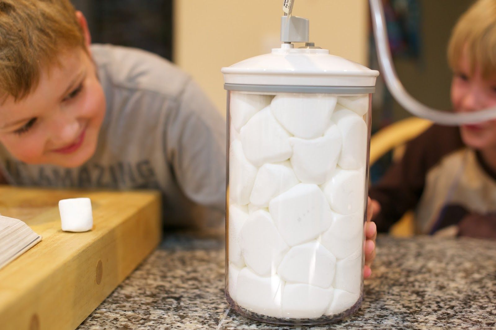 Expanded marshmallows in a jar
