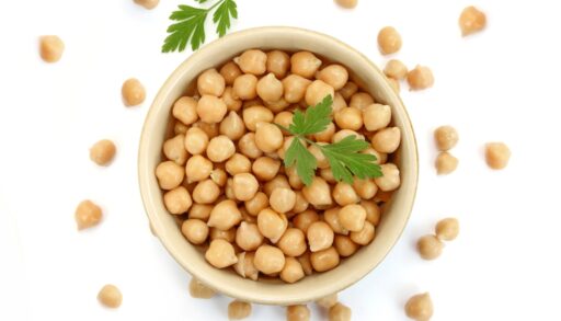 Ceramic bowl filled with chickpeas.