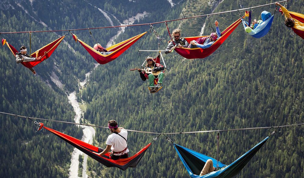 Hammocks suspended above a gorge