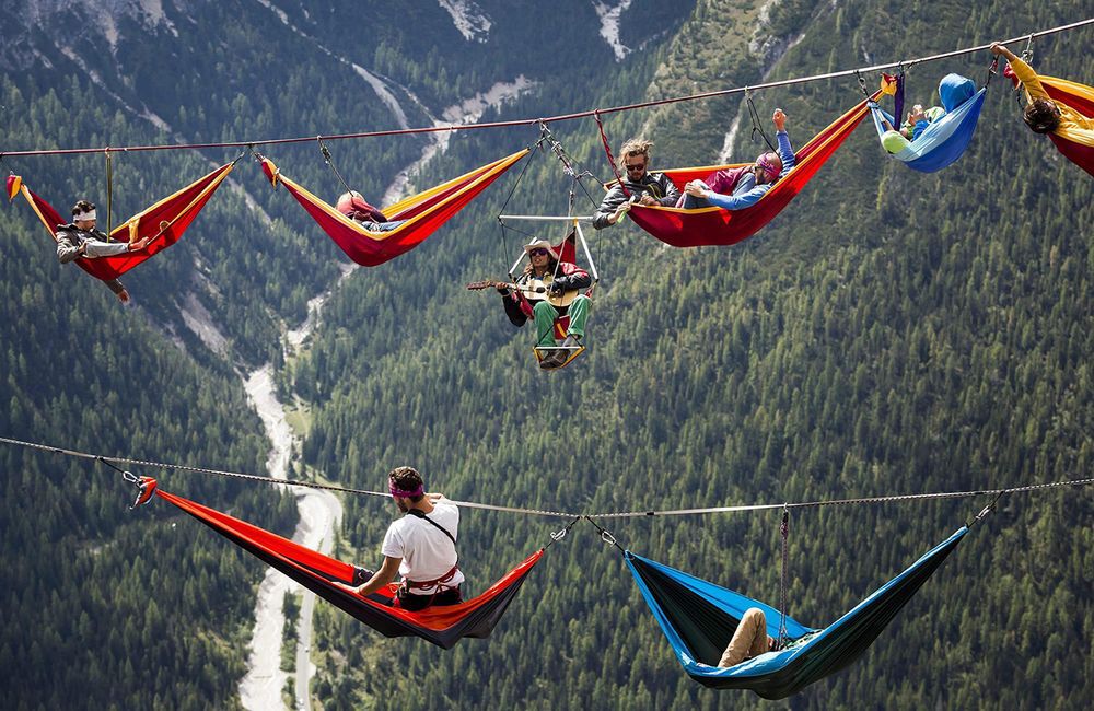 Hammocks suspended above a gorge