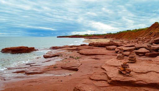 Red sandstone beach and cliff in PEI, Canada.