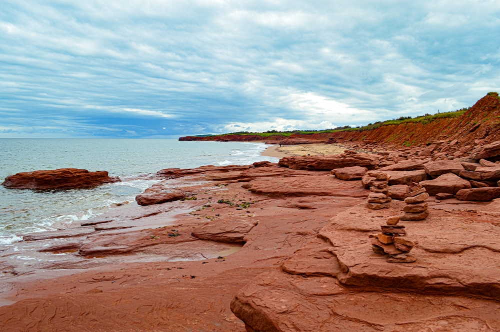 Red sandstone beach and cliff in PEI, Canada.