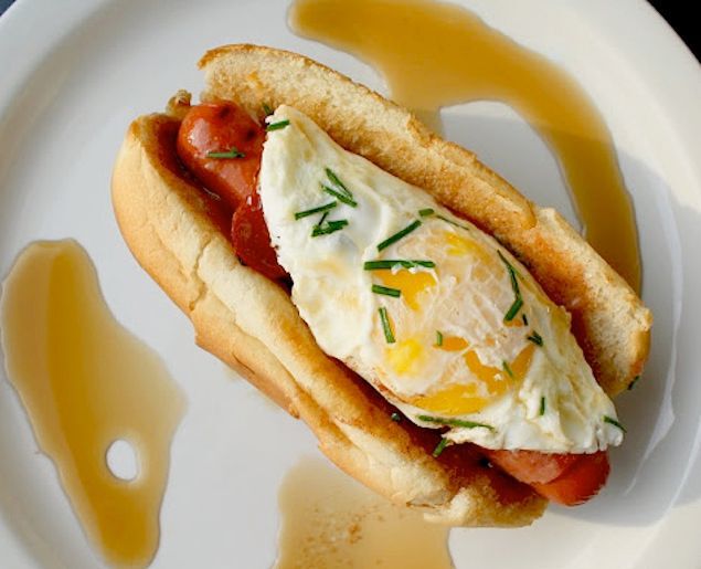 Hot dog with fried egg