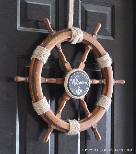 Ship's wheel decoration on door