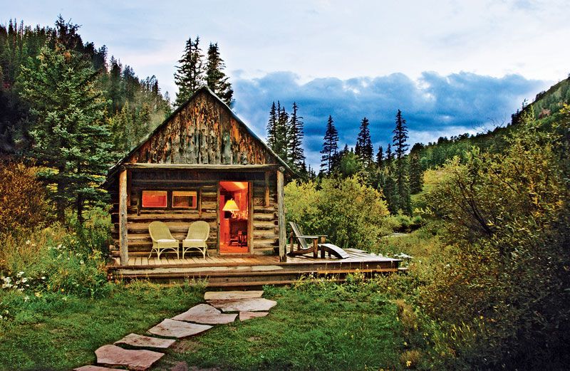 Cabin in wooded field