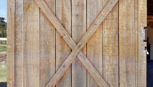 Rustic and distressed sliding barn door.