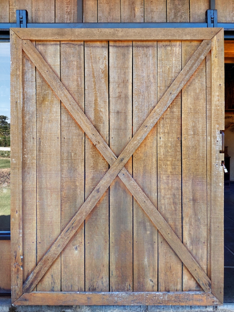 Rustic and distressed sliding barn door.
