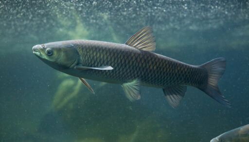 Grass carp swimming underwater.
