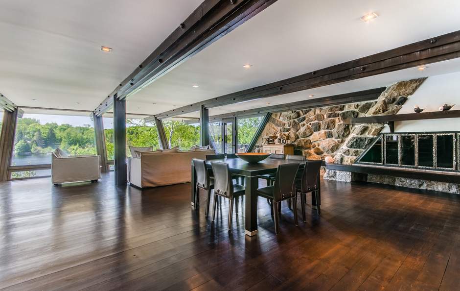 open space with ceiling beams