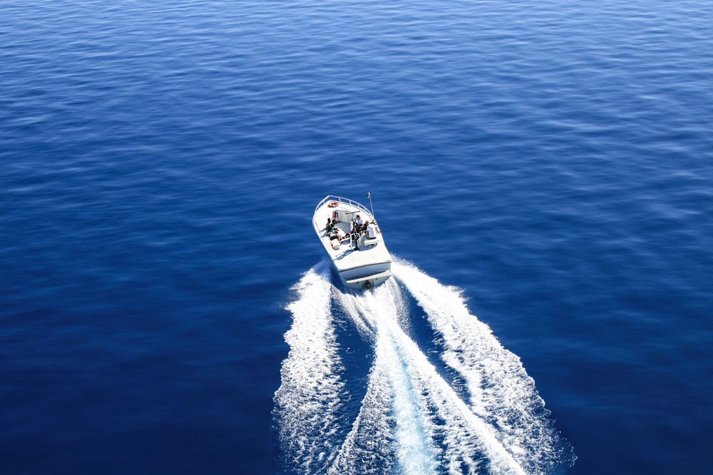 Motor boat yacht on a lake.