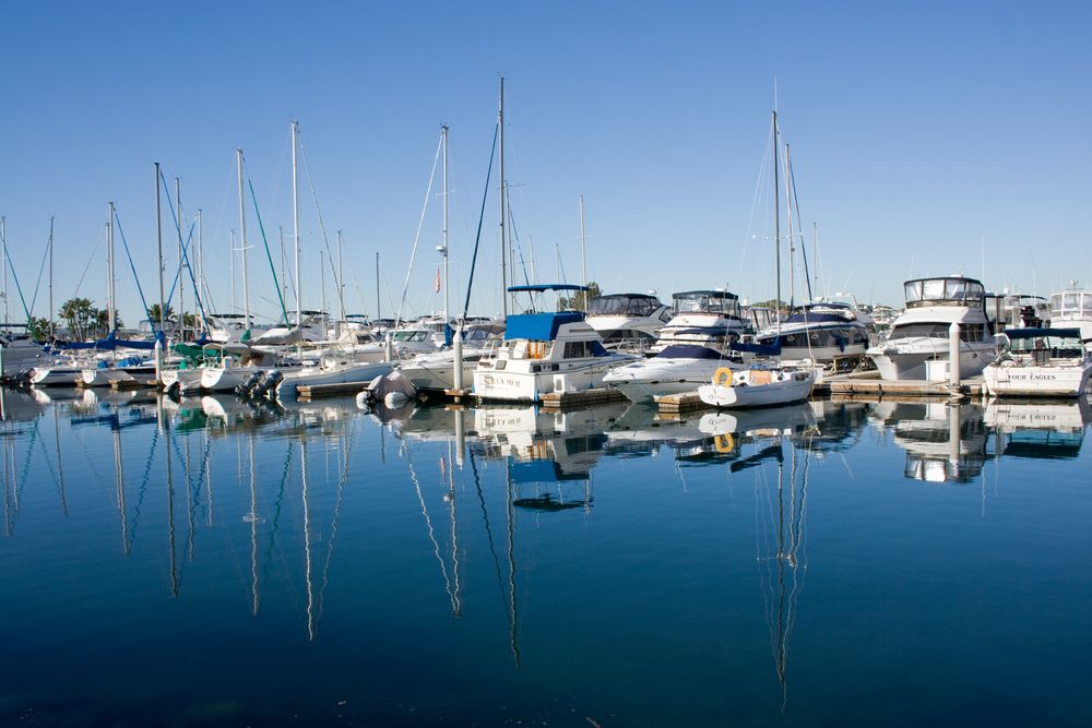 Docked boats at a marina.