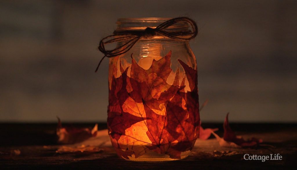 DIY Fall Leaves Mason Jar Candle Holder