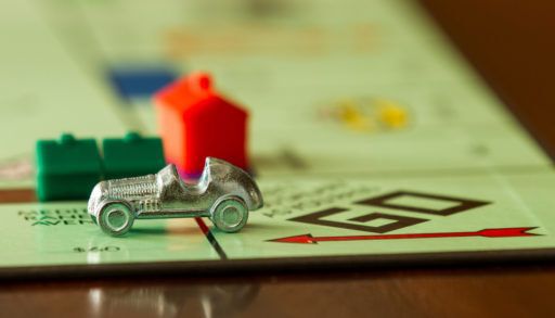 Monopoly board and game pieces.
