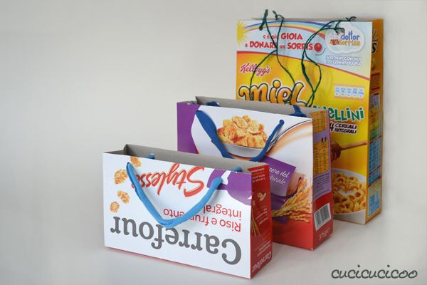 Gift bags made of cereal boxes
