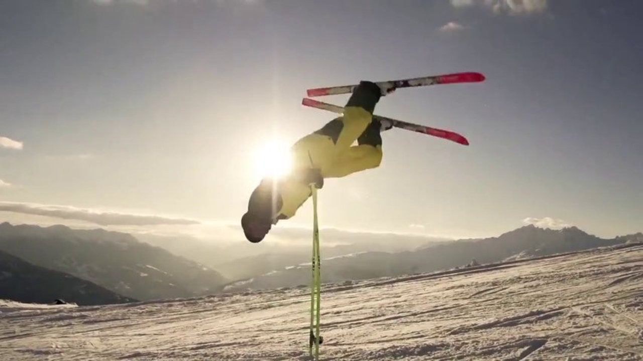Person doing acrobatics on skis