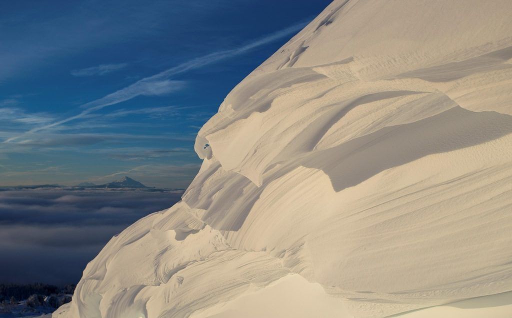Layered snow on a mountain