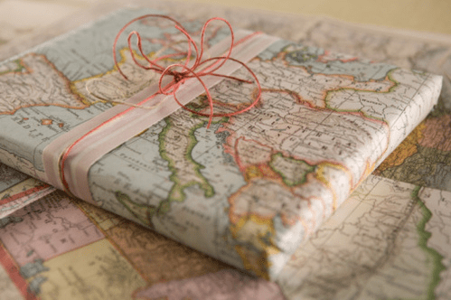 Gift wrapped in a map