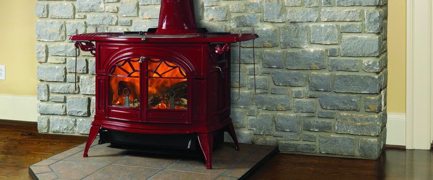 Bright red wood stove