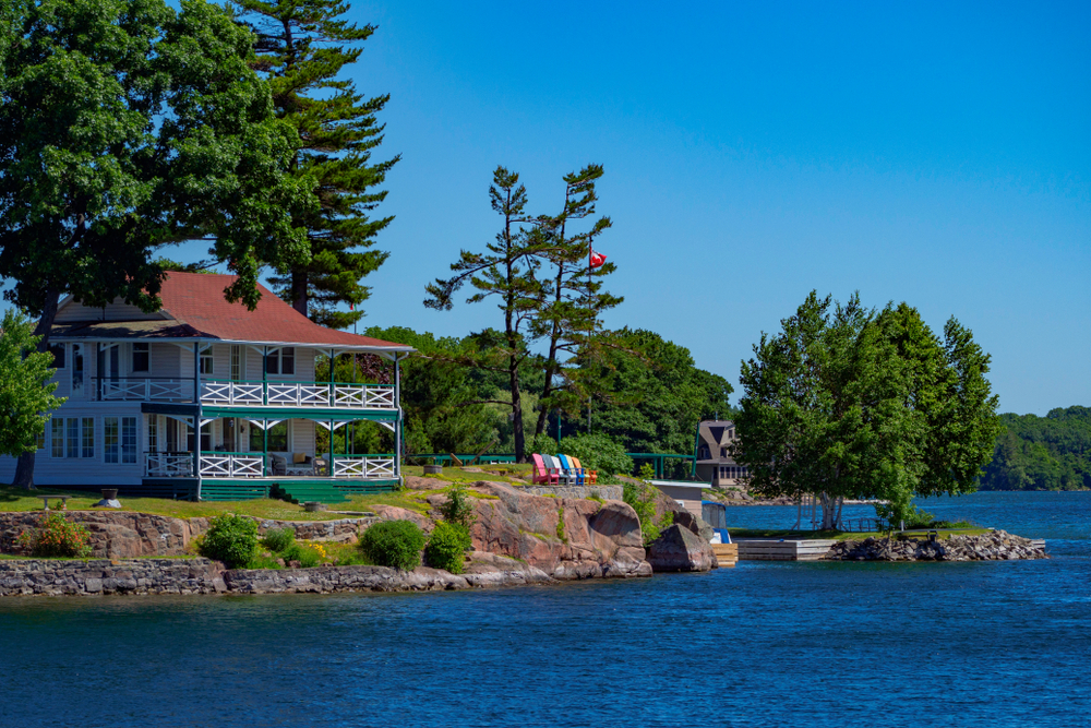 Kingston Ontario Canada June 20th 2018 - Cottage on the river with waterfront view
