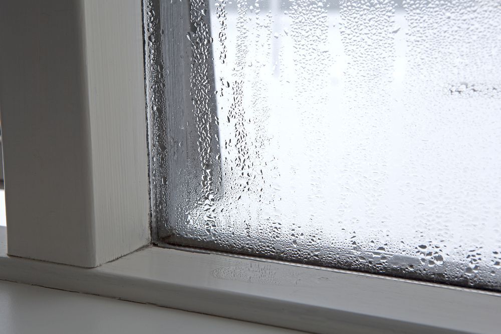 Close-up of window condensation.