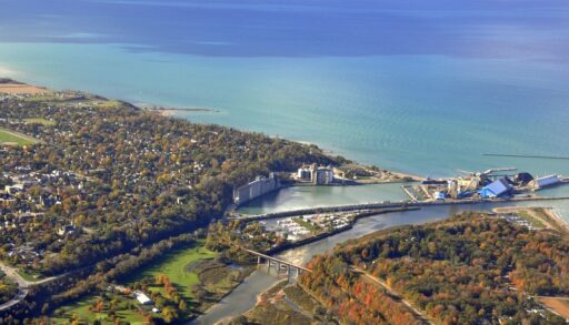 Aerial view of Goderich, Ontario, Canada in autumn.