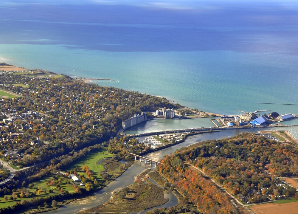 Aerial view of Goderich, Ontario, Canada in autumn.
