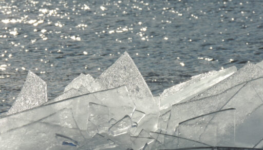 Pile of thin ice sheets on the shore of Lake Superior.