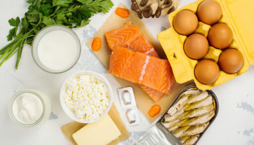 Food that contains calcium and vitamin D: milk, cheese, eggs, mushrooms, sardines.