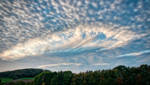 Skypunch cloud above a forest landscape.