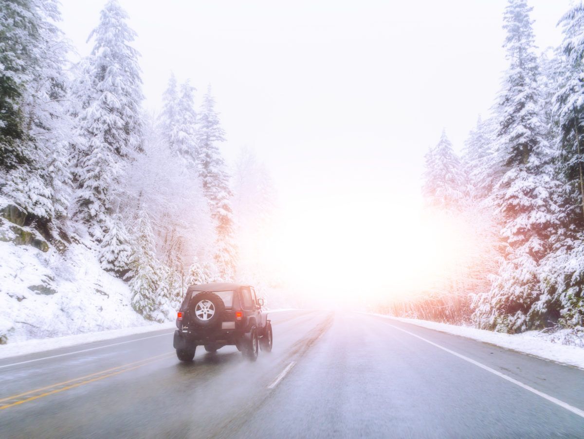 SUV driving in the winter