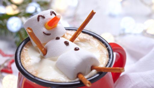 hot-chocolate-red-mug-snowman-marshmallows