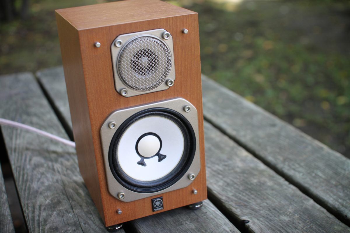Speaker on a picnic table