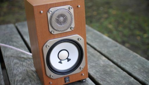 Speaker on a picnic table