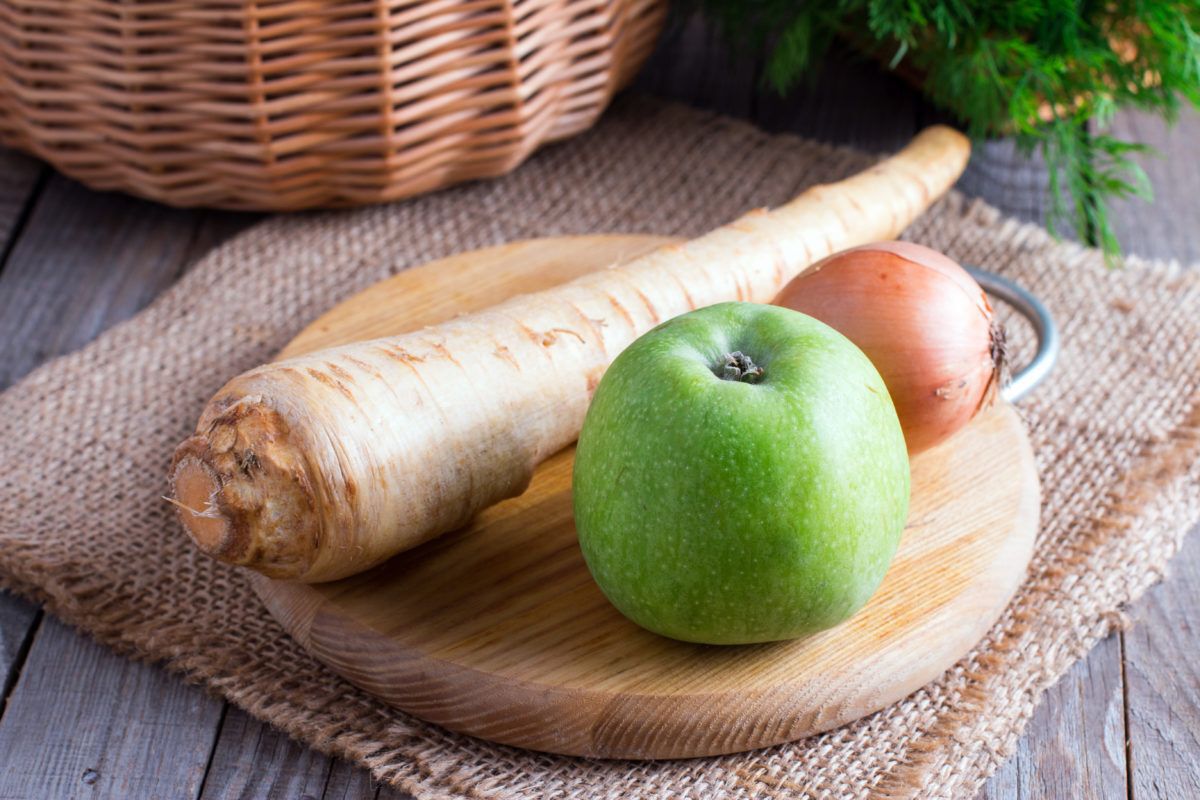 Ingredients for creamy apple parsnip soup
