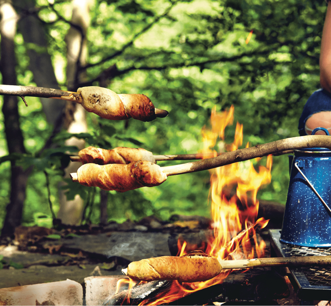 Bannock over a fire in Jackson's Falls