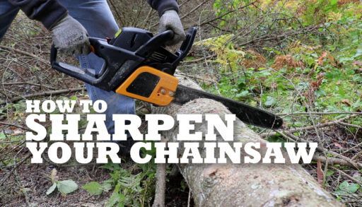 chainsaw cutting through a log with text overlay